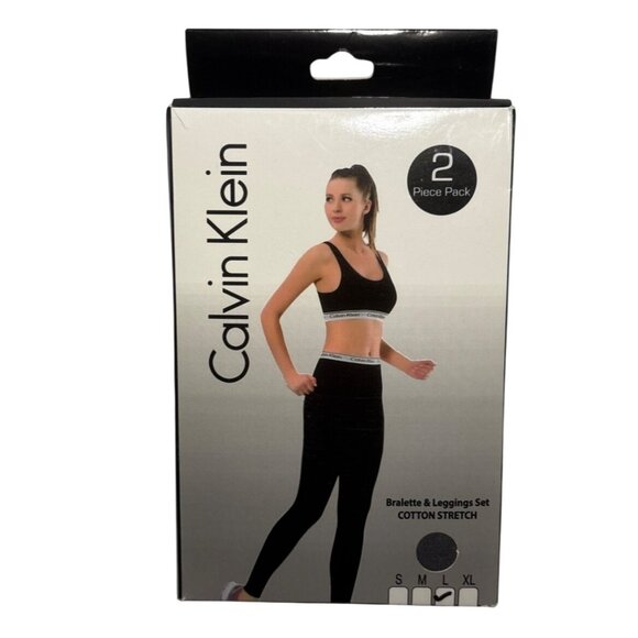 Calvin Klein Bralette & Leggings Set Cotton Stretch 2-Piece Pack Gray Size Large - Picture 1 of 3